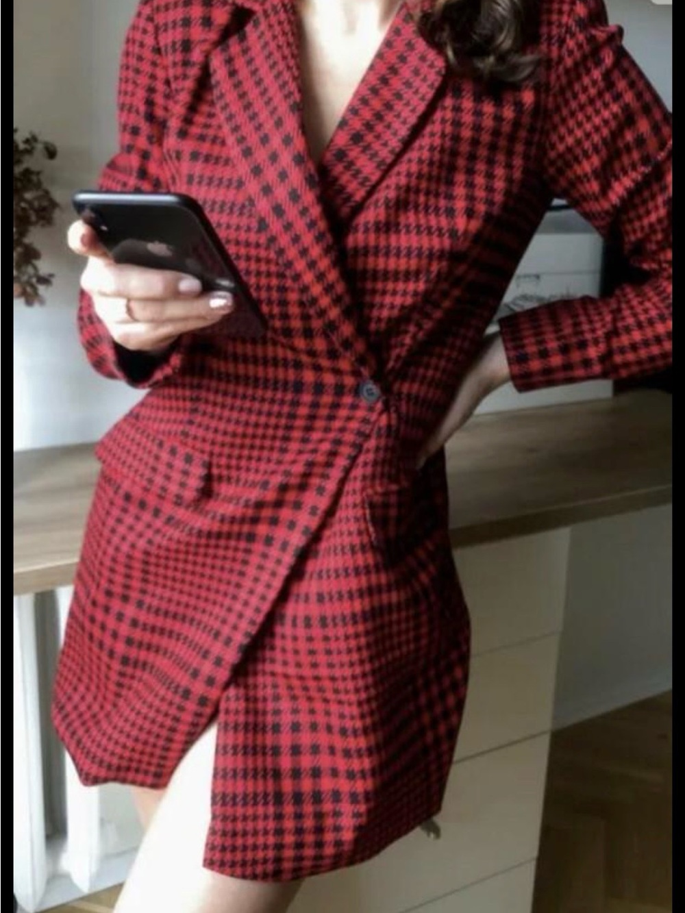 ZARA Red and Black Houndstooth Blazer - Picture 7 of 7
